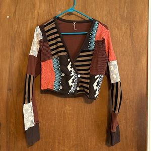 Free People Pieces of Me Patchwork Cropped Cardigan Sweater